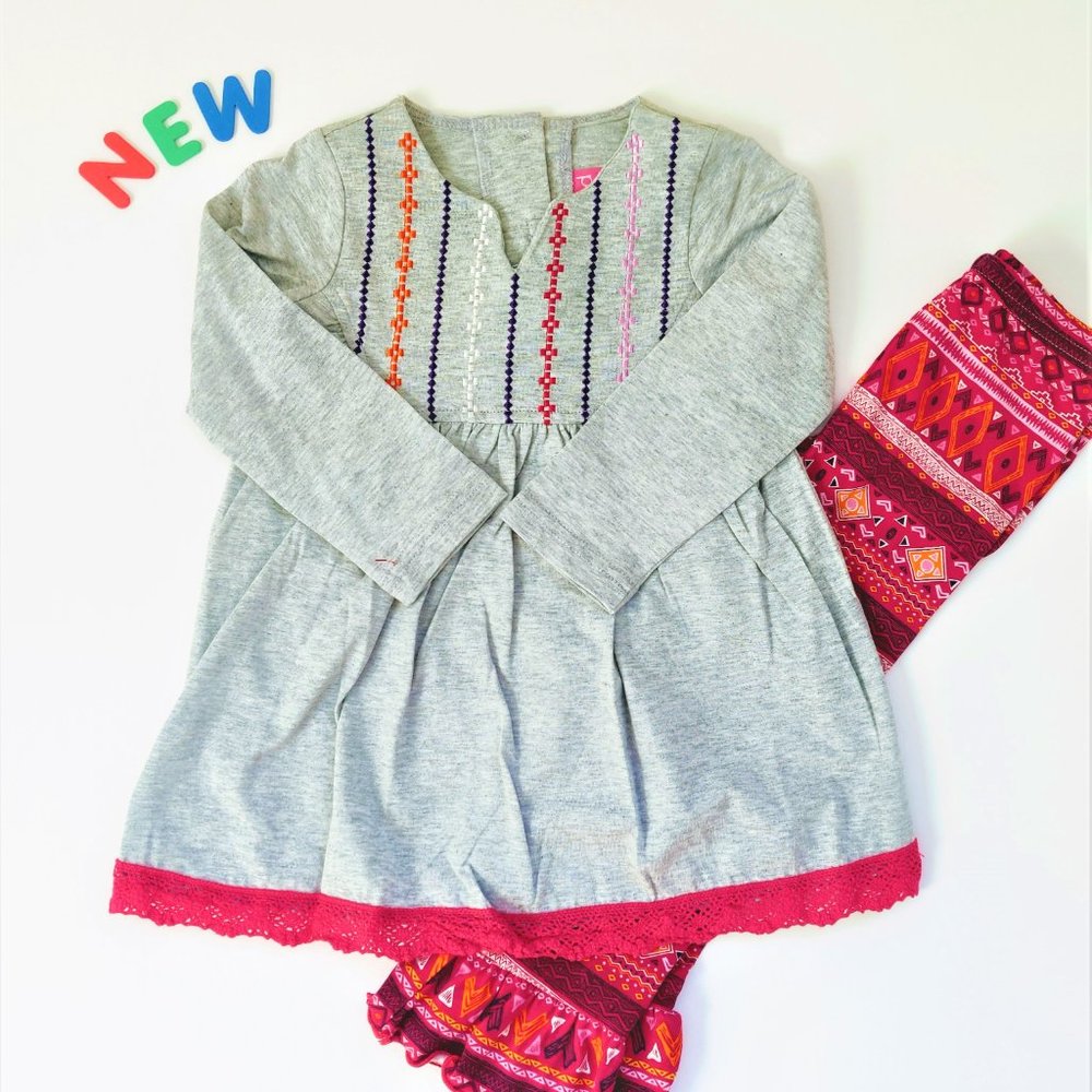 ⚡️NWT⚡️Cute Gray Dress & Muti-color Legging 3T
